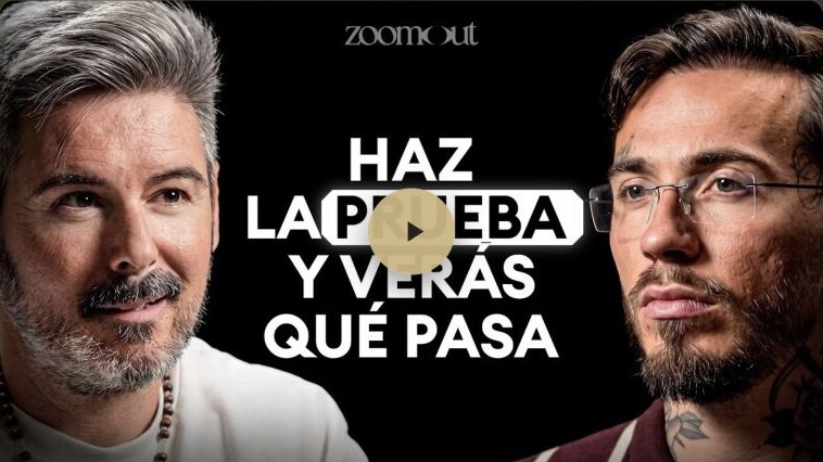 Carátula original de Zoom Out: Sergio Noguerón y el entrevistador, con el texto Haz la prueba y verás qué pasa